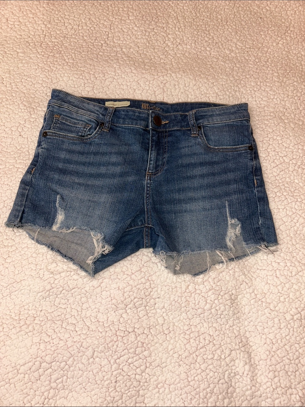 Kut from the Kloth Medium Blue Distressed Denim Cutoff Shorts